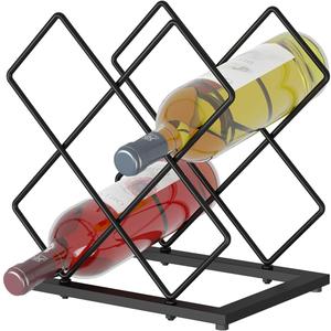 Countertop Wine Rack, 6 Bottles Wine Storage Capacity, Modern Corner Metal Wine Bottle Holder for Bar, Cabinet, Pantry, Tabletop Wine Racks for Cup and Water Bottle Black