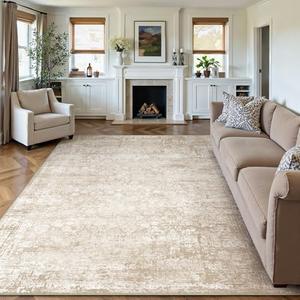 Washable Area Rug Beige Modren Neutral Living Room Bedroom Indoor Carpet Farmhuose Non Slip Low Pile Soft Under Table Throw Rug for Dining Room Office Decor