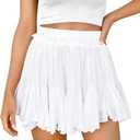 Women's Flowy Shorts Casual Linen Boho Ruffle Mini Skirts Pleated High Waist Cute Butterfly Skorts with Pocket for Women Summer Trendy, White-S