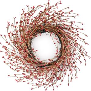 Spring Front Door Wreath  18 Inch Artificial Twig Wreath with Red & Burgundy Berries, Eucalyptus Leaves, Grapevine for Farmhouse Window Hanging Christmas Decor