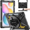 BRAECN for Samsung Galaxy Tab S6 lite Case 10.4 inch 2024/2022,Rugged Shockproof Case with 360 Rotating Hand Strap & Kickstand, Shoulder Strap, S Pen Holder for Samsung Galaxy Tab S6 Lite Tablet -Black