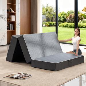 Tri Folding Mattress Full Size - 6 Inch Dual-Layer Memory Foam Foldable Mattress Portable Futon Sofa Bed with Removable Washable Cover, Handle & Non-Slip Bottom for Guest, Camping, RV, Yoga, Home Use