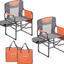SUNNYFEEL Camping Directors Chair, Heavy Duty,Oversized Portable Folding Chair with Side Table, Pocket for Beach, Fishing,Trip,Picnic,Lawn,Concert Outdoor Foldable Camp Chairs (Orange-2set)