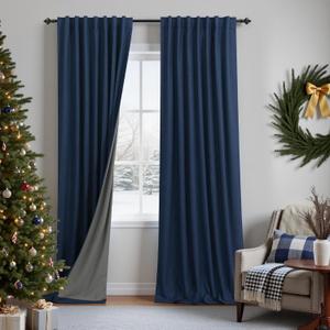 KOUFALL Navy Blue Linen Blackout Curtains 84 Inch Length, Dark Blue Thermal Insulated Winter Moody Curtains for Living Room Boys Bedroom Men, Wide 52x84 in Long, 2 Panels Set, Midnight Indigo