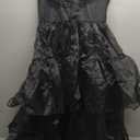 Halloween Women Black Gothic Tulle Cosplay Dress Party Ruffle Layered Prom Dance Costume Belt Necklace, S (No Necklace)