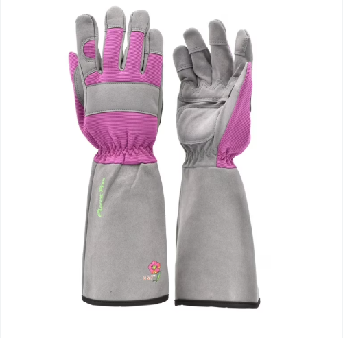 G & F Gardening Gloves 2431M Long Sleeve, Durable & Safe, Women's Medium, Color Pink and Gray