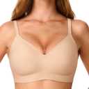 Bras for Women, No Underwire Full Coverage V Plunge Bra Wireless Seamless Comfort Bralette T-Shirts Everyday Bras (Medium, Nude)