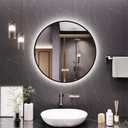 Round Bathroom Mirror with Lights, 24x24 Inch Vanity Mirror with Backlit, Anti-Fog, 3 Colors and Stepless Dimmable Wall Mounted Makeup Mirror with Metal Frame (Black)