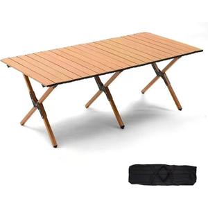 48Inch Folding Camping Table, Lightweight Roll-Up Table Aluminum Low Portable Picnic Table with Carrying Bag for Outdoor, Beach, Picnic, Backyards, BBQ and Party, Log Color (120CM)