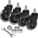 8T8 3 Inch Rubber Caster Wheels Heavy Duty with 2 Brakes, 1/2''-13 x 1" Threaded Stem Casters Set of 4 (Screw Diameter 1/2", Length 1"), Quiet and Smooth Rolling Castors for Furniture Hardwood Floors
