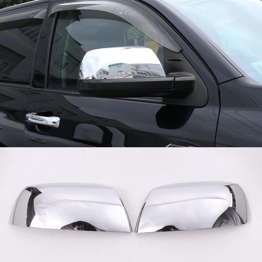 ABS Outside Side Rearview Mirror Cover Trim Sticker Compatible with Toyota Tundra 2007-2021 Crew Max Sequoia 2008-2020 Accessories(not applicable to models with turn signals) (Bright silver)