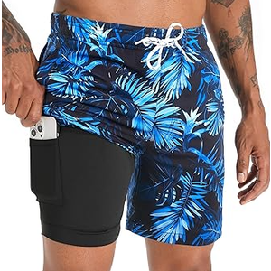 zeetoo Mens Swim Trunks with Compression Liner 5.5" Inseam Shorts Bathing Suit Quick Dry Swimsuit Small