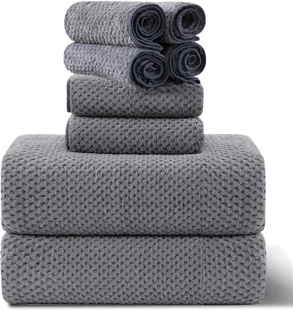 8-Piece Gray Bath Towel Set, 2 Extra Large Bath Towel Sheets, 2 Hand Towels and 4 Washcloths - Highly Absorbent Quick Dry Microfiber,Ultra Soft Towel Set for Bathroom, Waffle Weave Design, Pack of 8