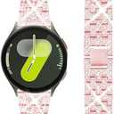 SUPOIX Band with Case Compatible for Samsung Galaxy Watch 8/ 44mm Women Bling Replacement Strap & PC Protective Bumper Face Cover for Galaxy Watch 8/7/6 (Size Optional), Color (Pink, Black), Set of 2