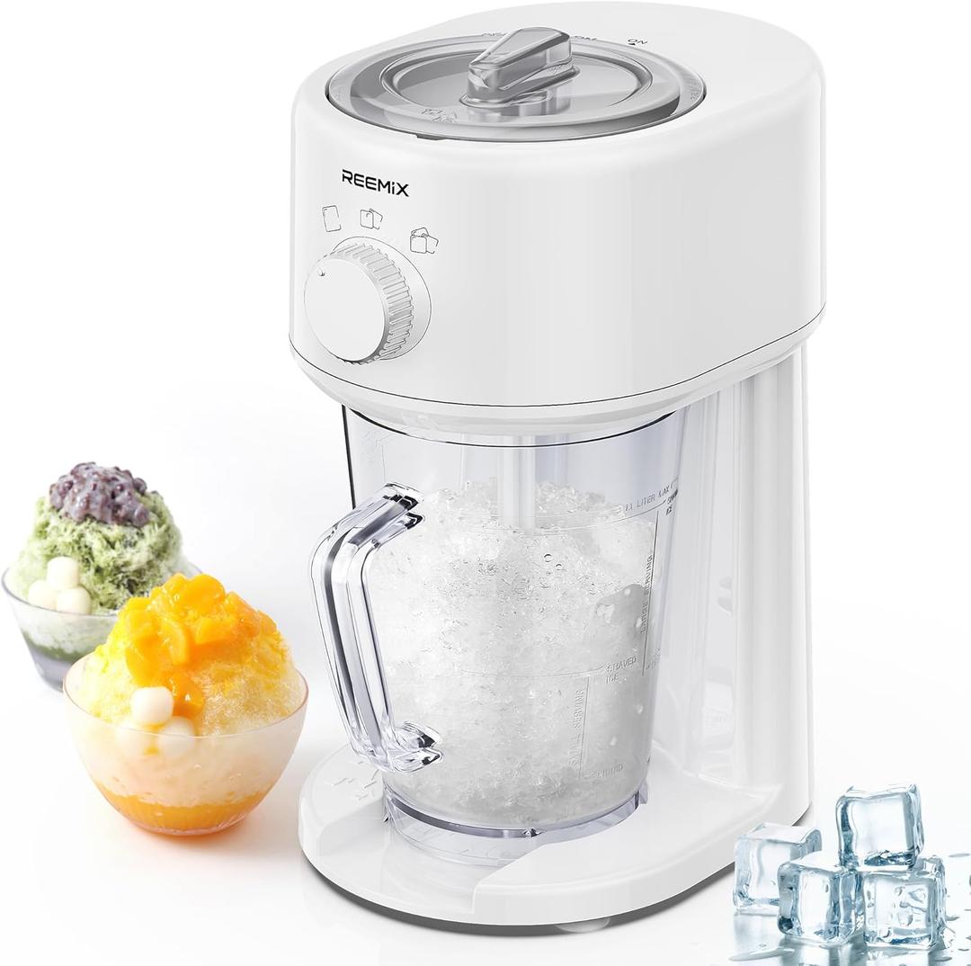 Shaved Ice Machine, Electric Ice Shaver and Snow Cone Machine with Large Capacity Storage, Portable Ice Crusher Ice Thickness Can be Adjusted (White)