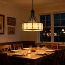 6-Light Black Drum Chandelier Modern Farmhouse Fabric Pendant Light Fixture, 19.68in
