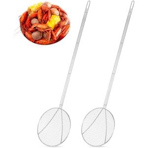 Baderke 2 Pcs 36" Stainless Steel Wire Skimmer Long Handle Strainer Spoon | Fine Mesh Structure, Round Plated Wire Design, Fried Food, Kitchen Cooking Tool, Strain Stirr Accessory, Fryer Utensil