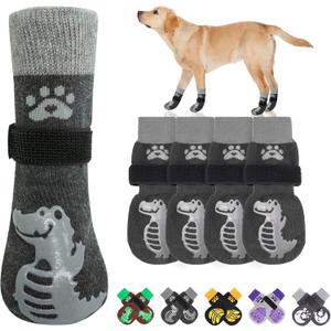 BEAUTYZOO Non-Slip Dog Socks to Prevent Licking Paws, Dog Shoes for Hot Pavement, Paw Grip Protector Traction on Wood/Hardwood Floors, Alligator, L