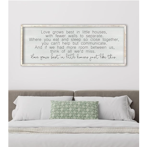 ZZJJHYWGQ Love Grows Best In Houses Just Like This Quote Sign 32"×12" Rustic Love Theme Quotes Couples Wall Decor Family for Above Bed Master Bedroom large Romantic Wall Art Hanging (White)