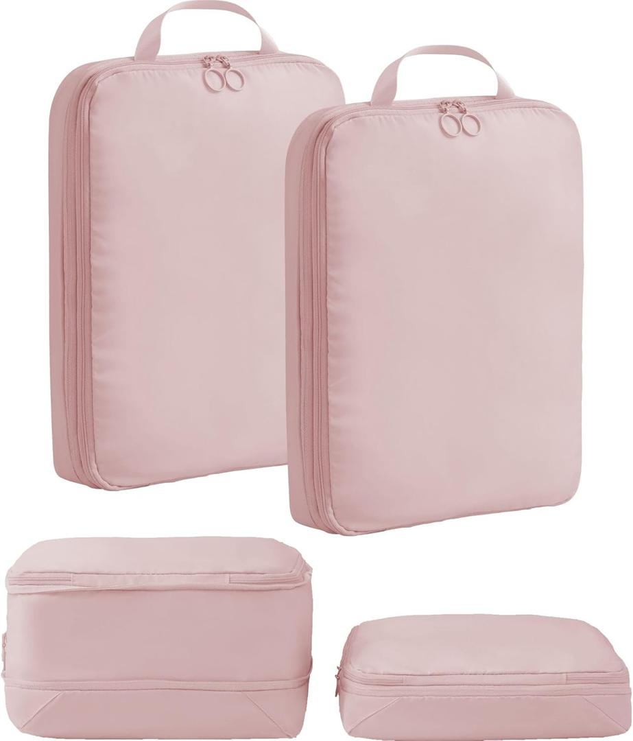 tianzong Upgraded Compression Packing Cubes 2-Pack - 2-Way Full Open, Double Zipper, Space Saving Organizers for Travel (Pink, Medium)