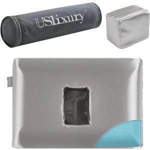 USlixury Ear Piercing Pillow with Foam Plug, Ear Plilow with Off Center and 4.7"X3.2" Ear Hole, Soft CertiPUR-US Memory Foam, Piercing Plilow for Side Sleepers, Satin, Grey, 16"X11"X4''