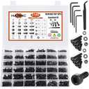 Hapric 2160 Pcs Metric Screw Assortment Metric Bolts M2 M3 M4 M5 M6 Nuts and Bolt Kit, 12.9 Alloy Steel Black Zinc Plated Hex Socket Head Screws Nuts Bolts and Washers Set