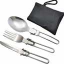 4 x 1 Pcs Folding Spoon &1Pcs Foldable Forks & 1Pcs Folding Knife for Thermos Funtainer 10oz Food Jars, Portable Replacement Stainless Steel Spoons Forks for Travel Camping Picnic Outdoor Activities