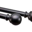 Amazon Basics Adjustable Curtain Rods for Windows, Round Finials, 1-Inch Rod, 36" to 72", Black, Pack of 2