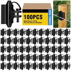 Yaocom 100 Pack Wood Post or T-Post Insulator Pin-Lock Electric Insulators Nail-on Insulators Electric Wire Fence Insulator for High Tensile Fencing Ranch Farm Fencing and Property Fencing
