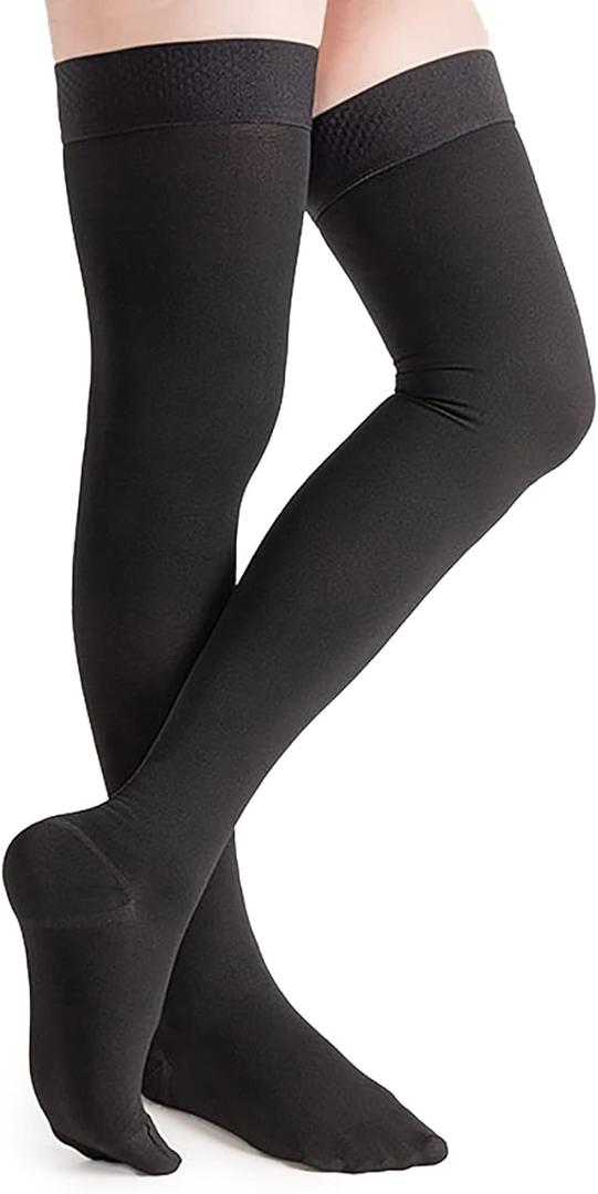 Thigh High Compression Stockings for Women Men 20-30mmHg, Medical Compression Socks for Women(Black, M)