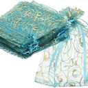 MECCANIXITY Organza Bags, 50Pcs 3.9x4.7 Inch Candy Mesh Bag with Drawstring Jewelry Gift for Party Favor Pouch Christmas Wedding Festival Small Gift, Lake Blue