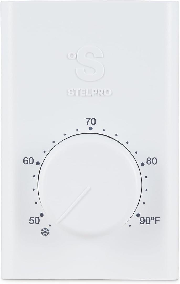 Stelpro Single Pole Line Voltage Thermostat, Mechanical 240 Volts, Compatible with Most Heating Products (Electric Baseboards, Wall Fan Heaters or Commercial Fan-Forced Heaters), (SWT1F) White