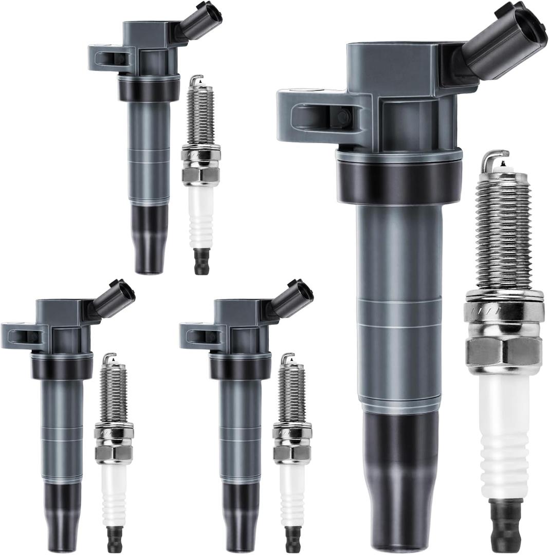 Ignition Coil Pack and Iridium Spark Plugs Set of 4 Compatible with Hyundai Sonata 2011-2014/Santa Fe Sport/Tucson & Kia Sorento 2012-2015/Optima/Sportage & More 2.4L L4, Replace OE# UF611, XP6203