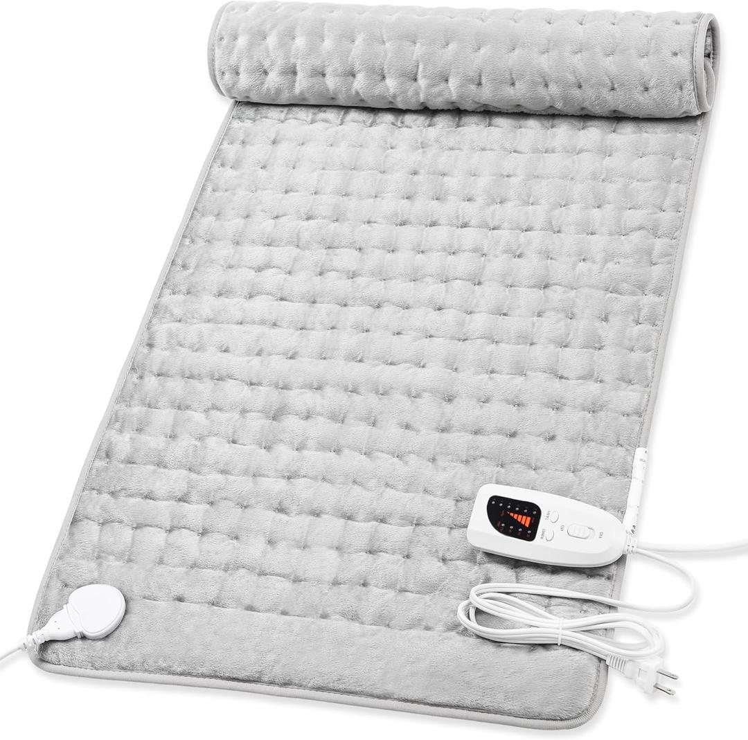 Deepsoon Heating Pad,Electric Heating Pads for Back,Neck,Abdomen,Moist Heating Pad for Shoulder,Knee,Arms,Legs,Dry/Moist Heat & Auto Shut Off,Christmas Gifts for Men and Women,Light Gray,40x20 Inch