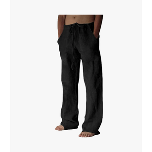 Puimentiua Cotton Linen Pants Men Casual Loose Fit Elastic Drawstring Waist Summer Beach Pants S