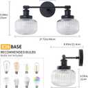 2-Lights Bathroom Light Fixtures, Black Vanity Light, Industrial Bathroom Light Fixture Over Mirror with Clear Striped Globe Shade, Bathroom Light for Bedroom, Living Room, Farmhouse, Stairs (Black)