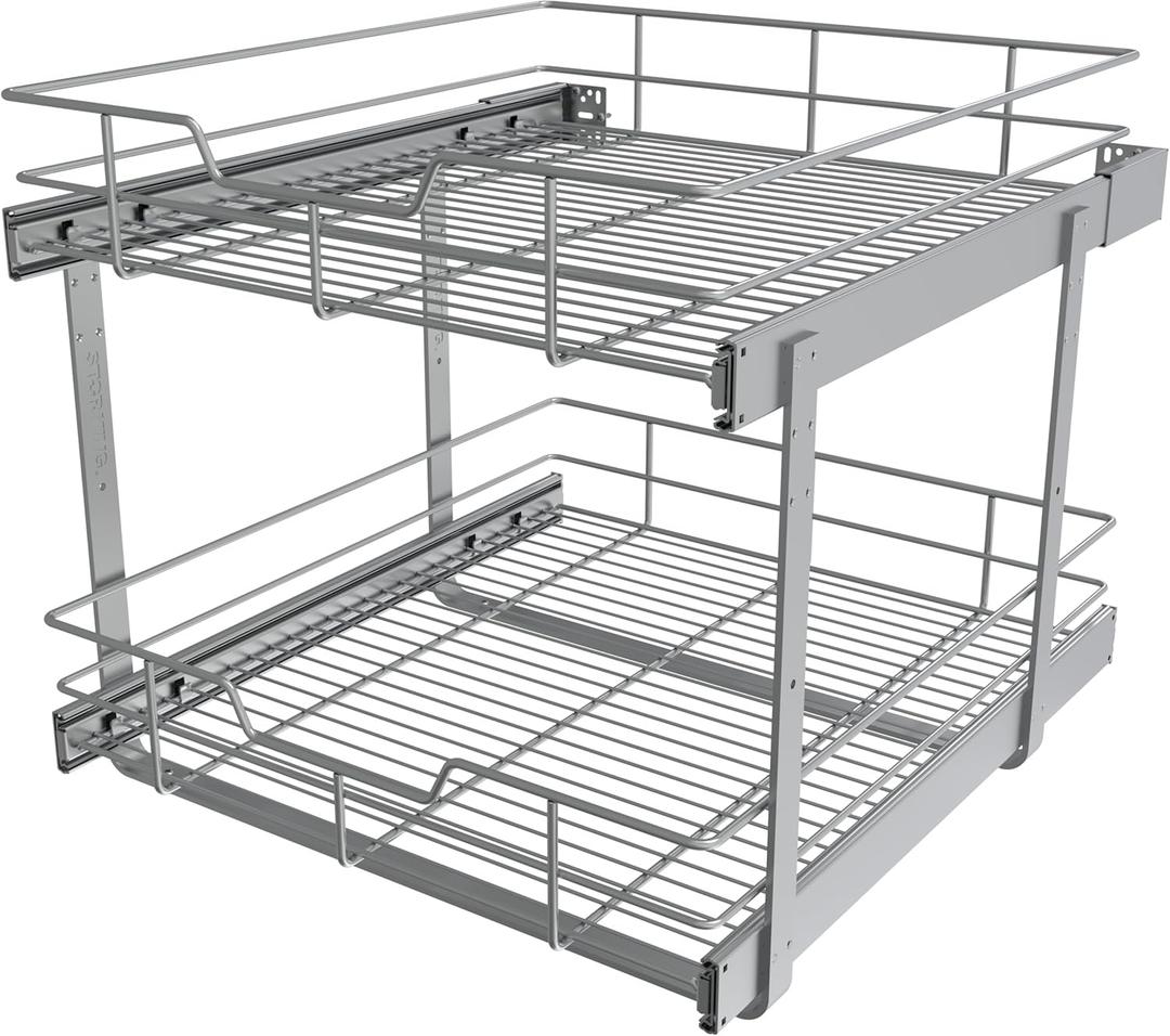 2 Tier Pull Out Cabinet Organizer 20" W X 22" D, Slide Out Drawers For Kitchen Cabinets, Pull Out Drawers For Cabinets Capacity Heavy Duty Caddy, Cabinet Pullout Shelves Chrome-Plated,Bathroom Pantry