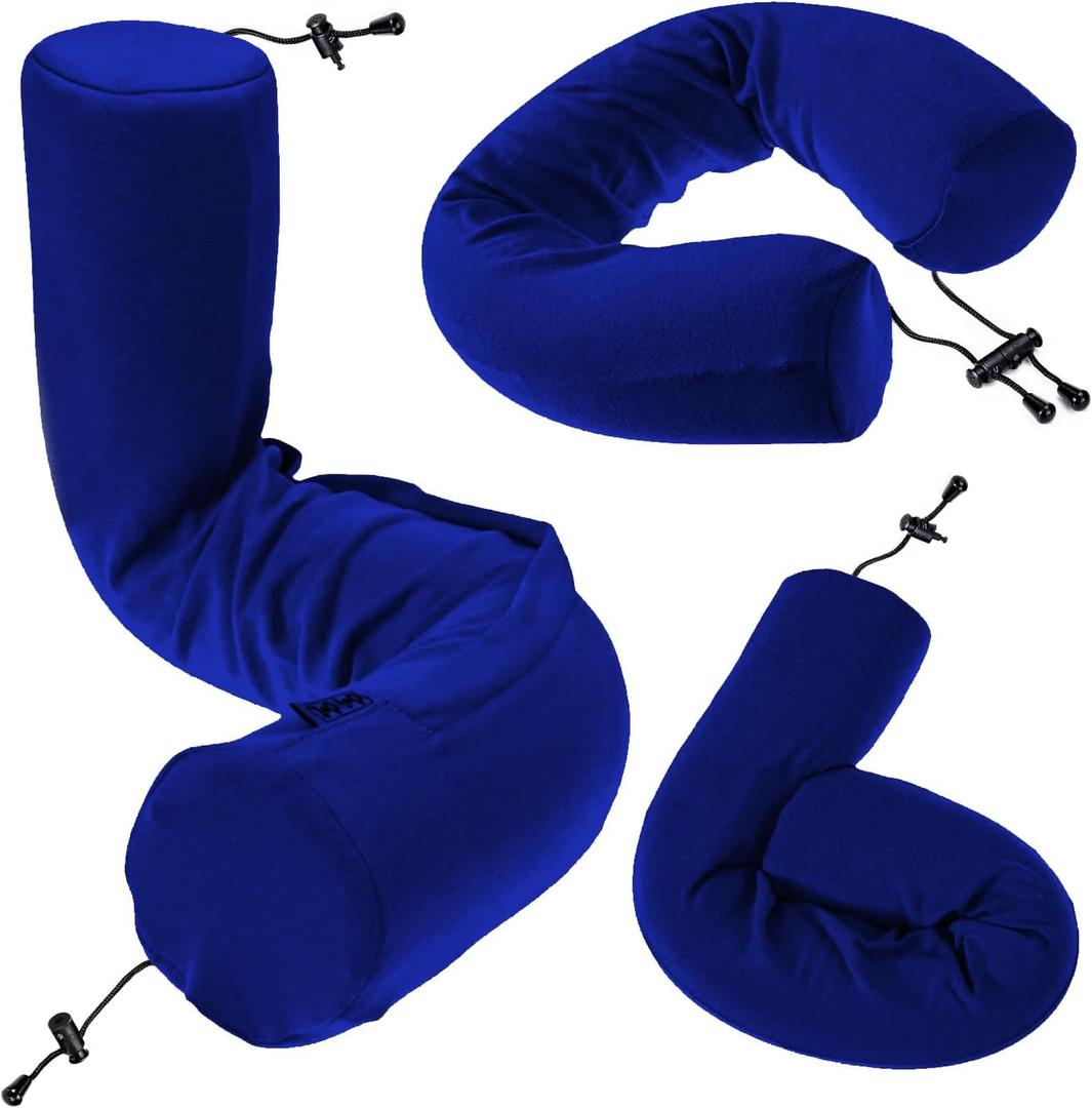 Dot&Dot Twist Memory Foam Travel Pillow for Airplanes - Travel Neck Pillow for Sleeping - Airplane Pillow for Neck Support - Adjustable, Bendable Neck Roll Pillow (Navy)