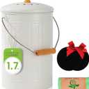 1.7 Gallon Kitchen Compost Bin, Indoor Countertop Compost Bin with Lid, 100% Rust Proof Compost Bucket with Non-Smell Charcoal Filters (White)