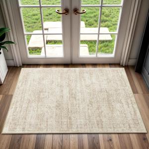 2x3 Washable Rugs for Kitchen, Floor, Entryway, Powder Room Small Area Rug Non-Slip Vintage Low Pile Throw Door Mat Beige