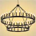 2 Tier Black Large Wagon Wheel Chandelier, 54-Lights 60 Inch Farmhouse Pendant Light Fixture, Round Rustic Hanging Lighting for Dining Room Kitchen Island Foyer Entryway