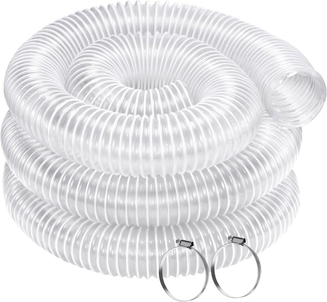 2.5 Inch x 10 Feet Dust Collection Hose - Heavy Duty Puncture Resistant Clear PVC Debris Fume Collection Hoses-Coated Wire Helix Reinforced - Includes 2 Clamps
