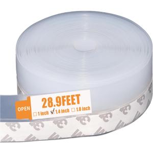 28.9 Ft Weather Stripping Door Seal Strip Tape,Silicone Draft Stopper,Self Adhesive Shower Door Bottom Seal, Insulation Strip for Frame Windows and Glass Gaps (Transparent, 35mm) (1.4 in x 28.9 ft)