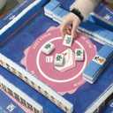 American Mahjong Mat 31"x31" with Rule- Professional Noise Reducing Rubber Dominoes Table Game Mat with Chinese Characters, Non-Slip Base & Velvet Bag - for Cards&Board Game Bule (Blue)