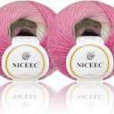 NICEEC 2 Skeins Rainbow Soft Yarn 100% Wool Gradient Multi Color Yarn for Crocheting Knit Total Length 180m2(196yds2,50g2)-6#