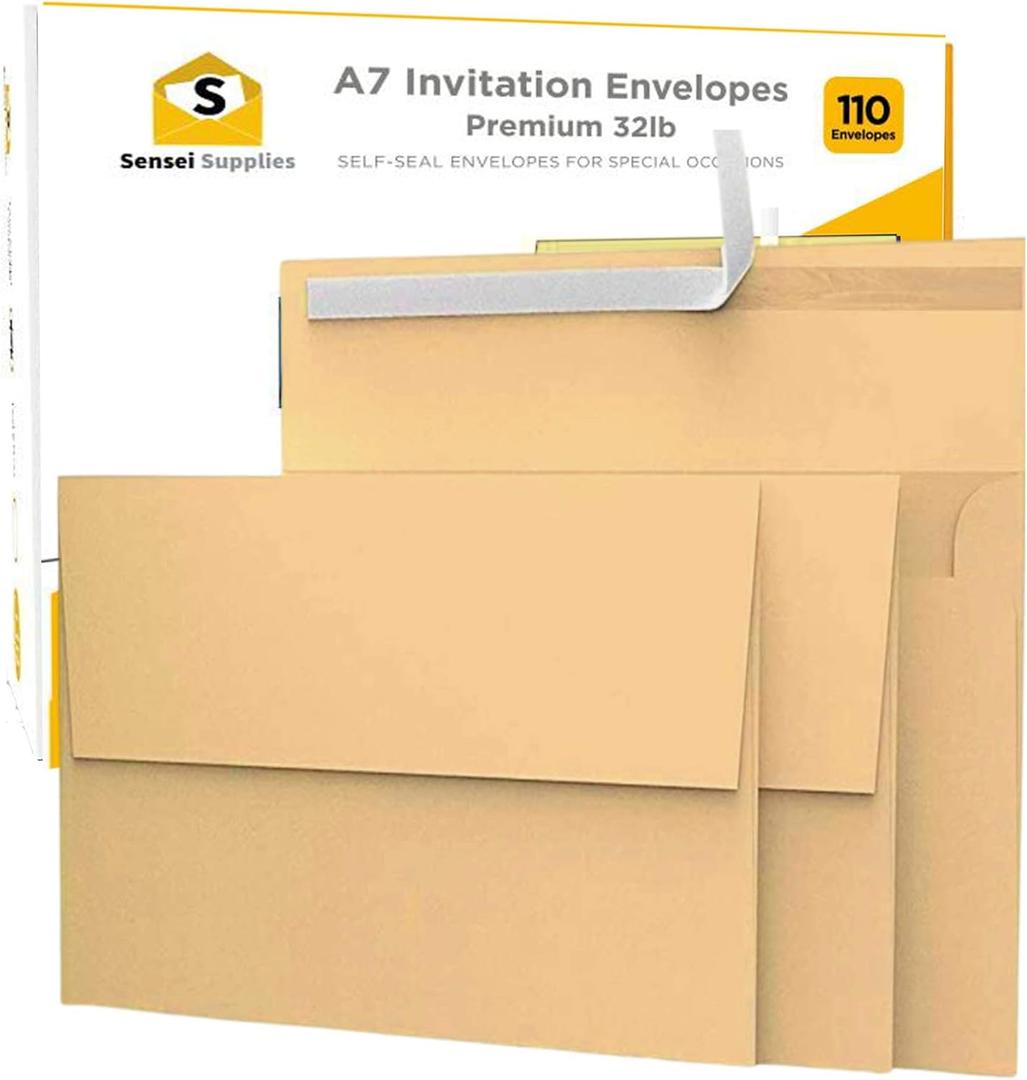 110 5x7 Kraft Brown Invitation Envelopes - for 5x7 Cards - A7 - (5  x 7  inches) - Perfect for Weddings, Graduation, Baby Shower - 120 GSM - Peel, Press & Self Seal - Square Flap (110 - Single Pack)