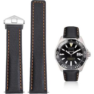 Nylon Leather Watch Band Quick Release Waterproof Oxford Fiber Nylon Genuine Leather Deployant Watch Band Strap Nylon Leather Universal Replacement Bracelet Strap 20mm 22mm for Men Women