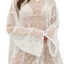 Lilosy Sexy Crochet Sheer Kaftan Caftan Beach Dress Bathing Suit Swim Coverup Summer Vacation Outfits One Piece (XX-Small, White)