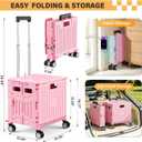 SUNALLY Folding Utility Cart Rolling Crate Handcart Shopping Trolley, Pink