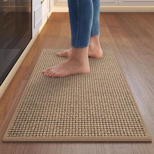 Kitchen Rugs and Mat Non Slip Washable, Super Absorbent Kitchen Mats for Floor, Rubber Backing Soft Braided Standing Kitchen Sink Mat Kitchen Runner, Front of Sink, Easy Clean, Khaki 17"x30"